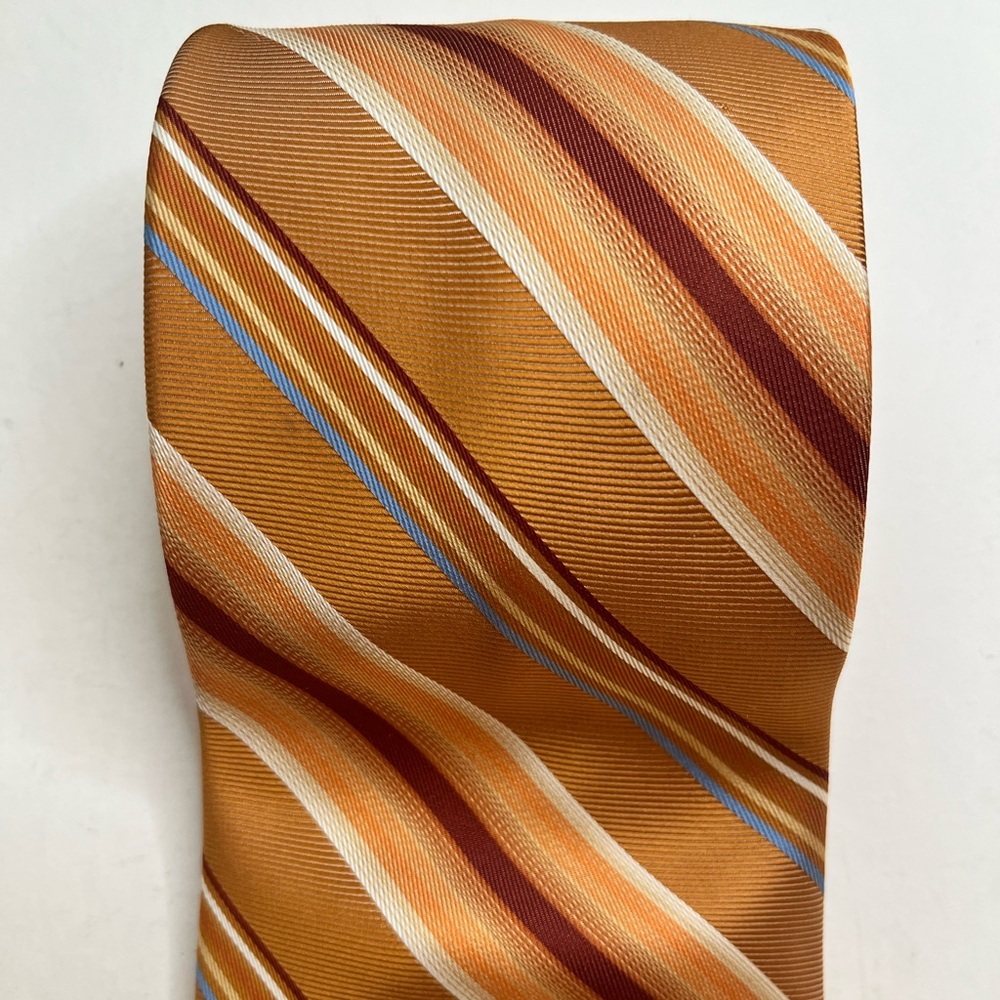 GUY LAROCHE Orange Regimental Stripe Woven Silk Tie